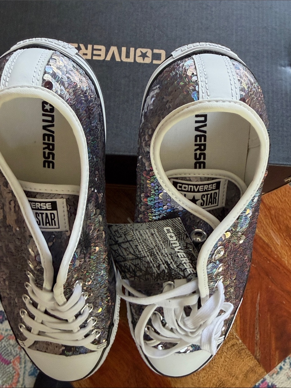 Converse Low Top Sequin Sneakers - Iridescent Black/White - Picture 3 of 10